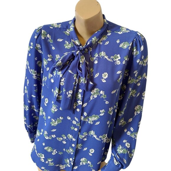 J CREW Womens Size Medium Tie Neck Long Sleeve Floral Print Button Front Shirt - Picture 5 of 8